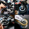 LEGO Technic motorcycle model BMW M1000RR 42130 with detailed engine and working suspension