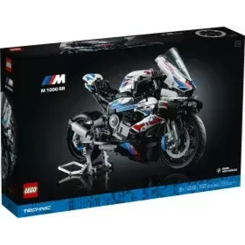 LEGO Technic motorcycle model BMW M1000RR 42130 with detailed engine and working suspension