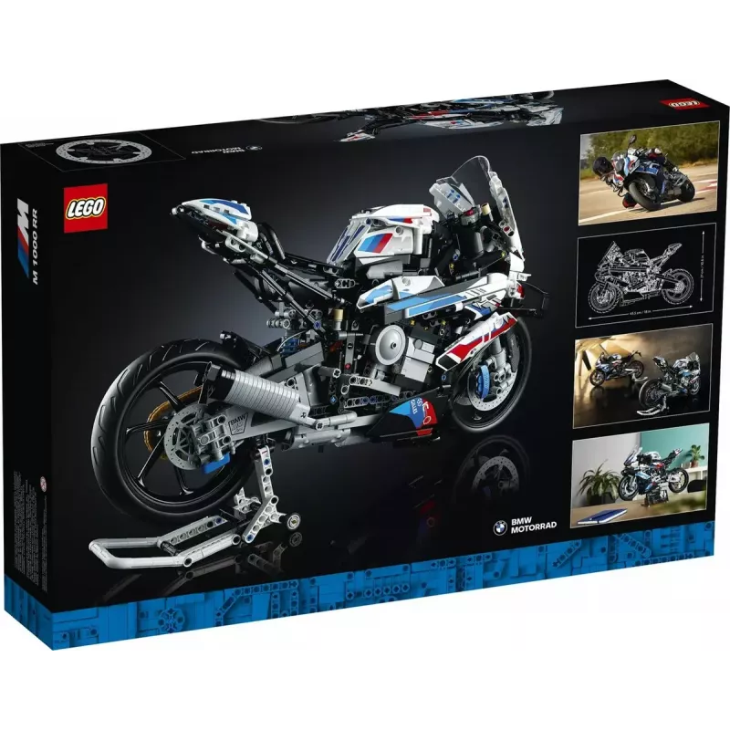 LEGO Technic motorcycle model BMW M1000RR 42130 with detailed engine and working suspension