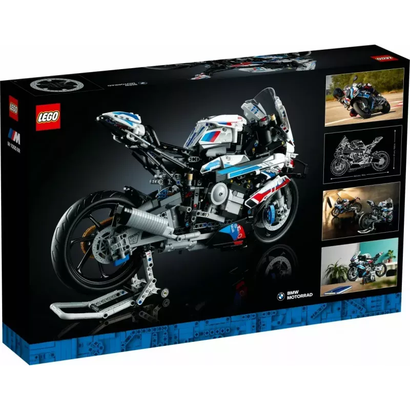 LEGO Technic motorcycle model BMW M1000RR 42130 with detailed engine and working suspension