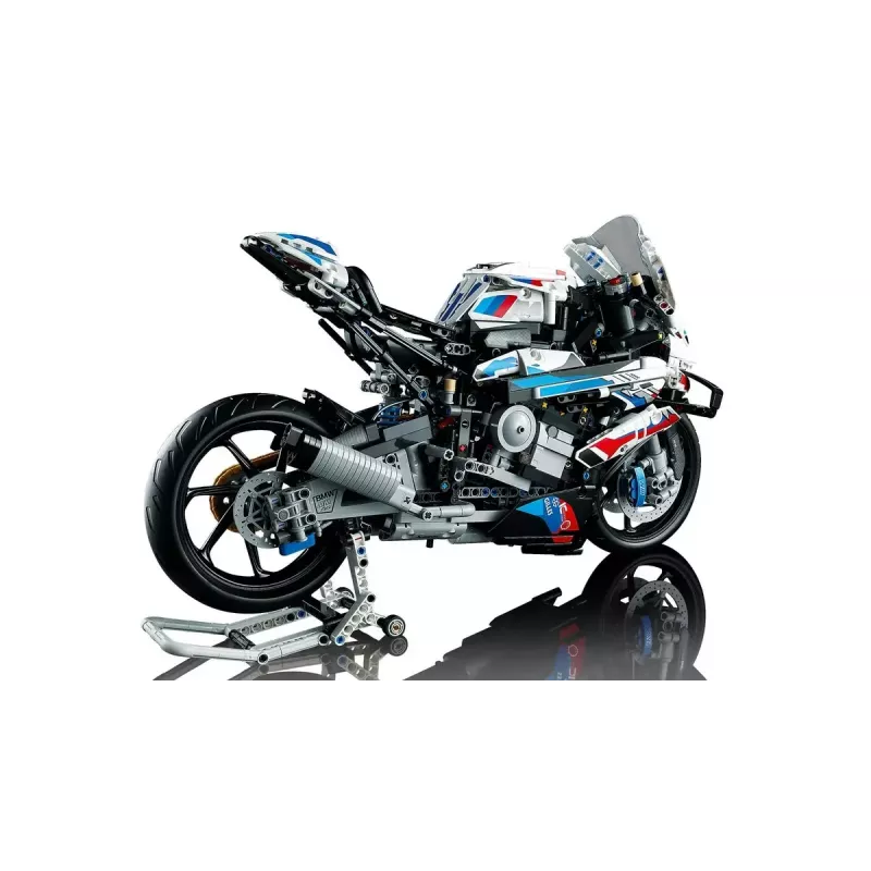 LEGO Technic motorcycle model BMW M1000RR 42130 with detailed engine and working suspension