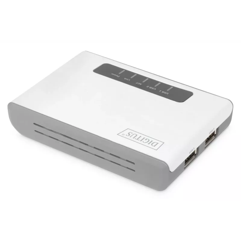 DIGITUS 2-Port USB 2.0 Wi-Fi Network Server NAS USB Hub Print Server