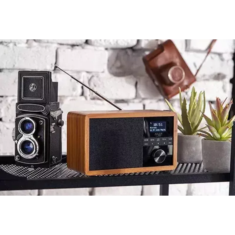 Portable radio Adler AD 1184 with DAB+/FM/AM digital tuner, Bluetooth 5.0, 15W, SD/USB, alarm clock, black/wood