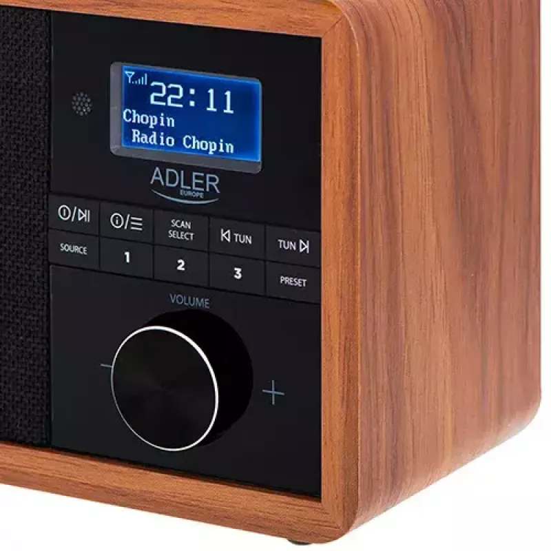 Portable radio Adler AD 1184 with DAB+/FM/AM digital tuner, Bluetooth 5.0, 15W, SD/USB, alarm clock, black/wood