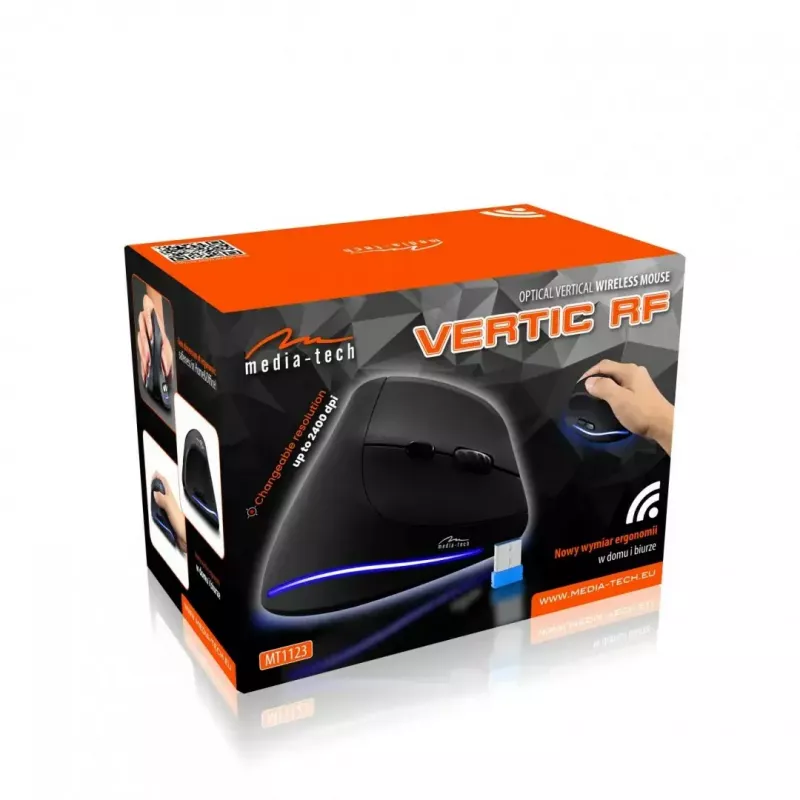 Wireless vertical mouse MEDIA-TECH MT1123, black, 2400 DPI, 5 buttons, RF USB receiver