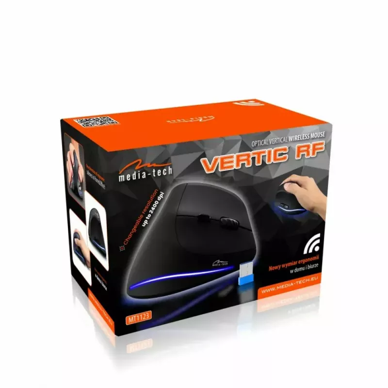 Wireless vertical mouse MEDIA-TECH MT1123, black, 2400 DPI, 5 buttons, RF USB receiver