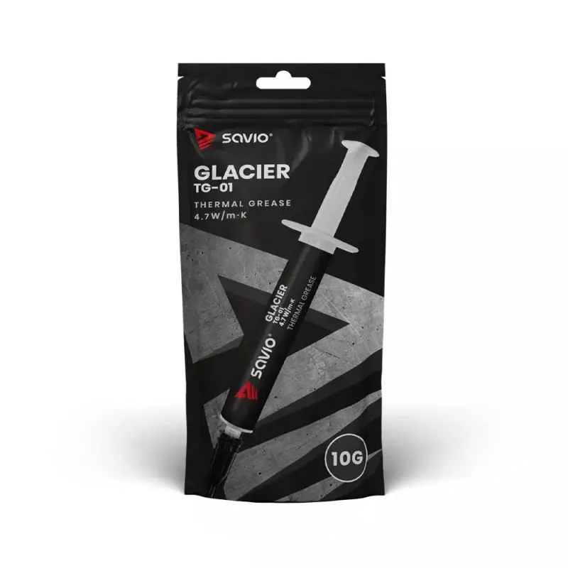 Thermal paste SAVIO TG-01, 4.7 W/m·K, 10 g, density 2.5 g/cm³, operating −50–250 °C