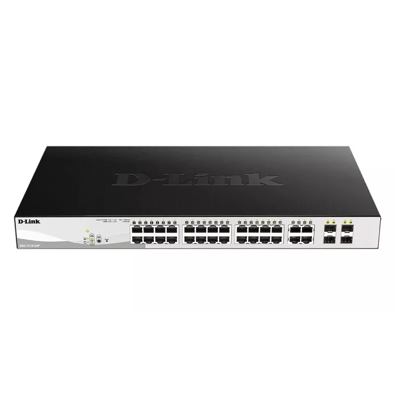 Managed L2 Gigabit PoE Switch D-Link DGS-1210-24P — 24x 10/100/1000 RJ-45, IEEE 802.3af/at, 56 Gbit/s, rack-mount, black