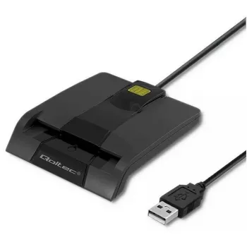 Card reader QOLTEC 50634 USB Type-C, ABS housing, 90×69 mm, 1.0 m cable, black