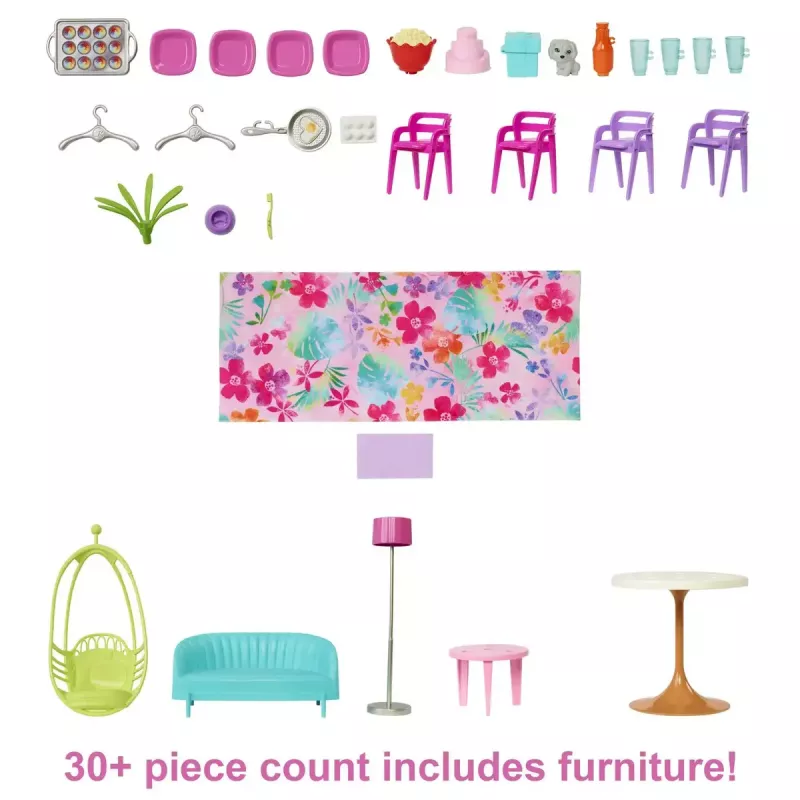 Barbie Vacation House Playset with 30+ Pieces, Toy for 3 Year Olds & Up