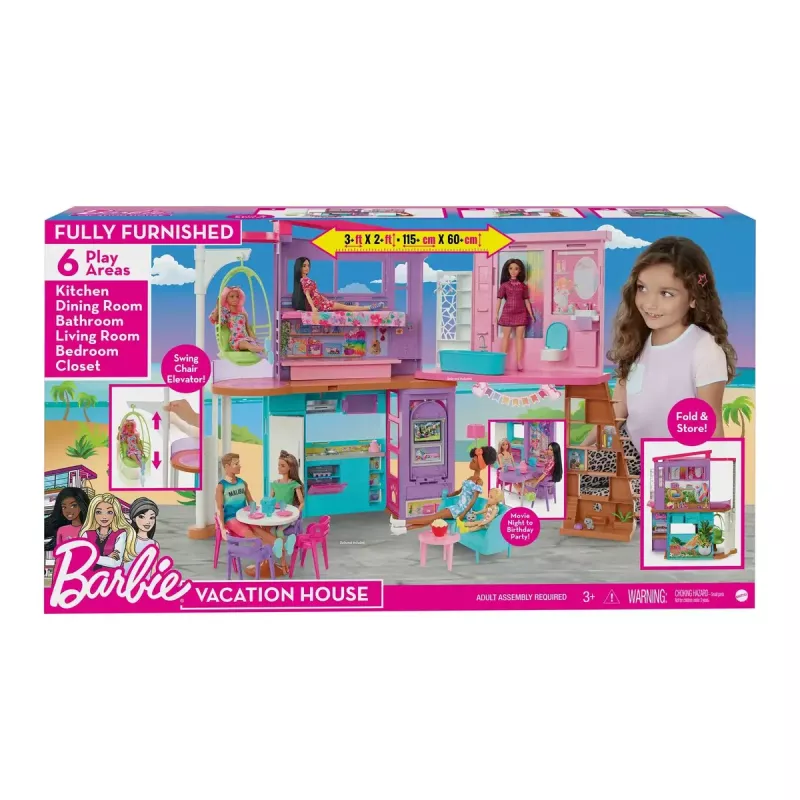 Barbie Vacation House Playset with 30+ Pieces, Toy for 3 Year Olds & Up