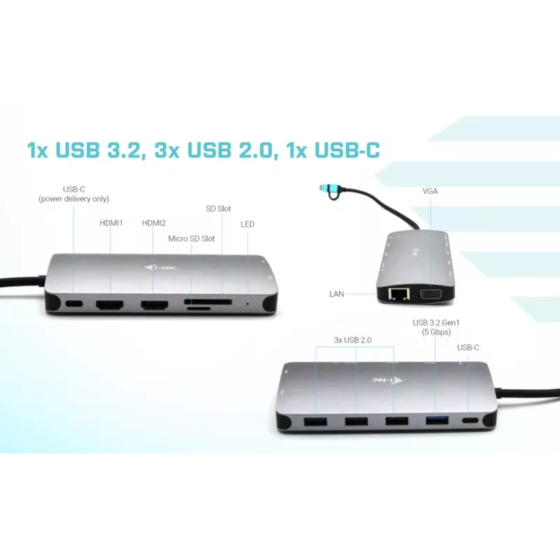 i-tec USB 3.0 USB-C/Thunderbolt 3x Display Metal Nano Dock with LAN + Power Delivery 100 W