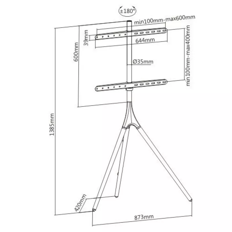 Floor TV mount TECHLY ICA-TR18SAM for 45 inch–65 inch (114.3–165.1 cm), VESA 200x200–600x400, capacity 32 kg, walnut