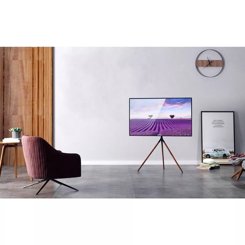 Floor TV mount TECHLY ICA-TR18SAM for 45 inch–65 inch (114.3–165.1 cm), VESA 200x200–600x400, capacity 32 kg, walnut