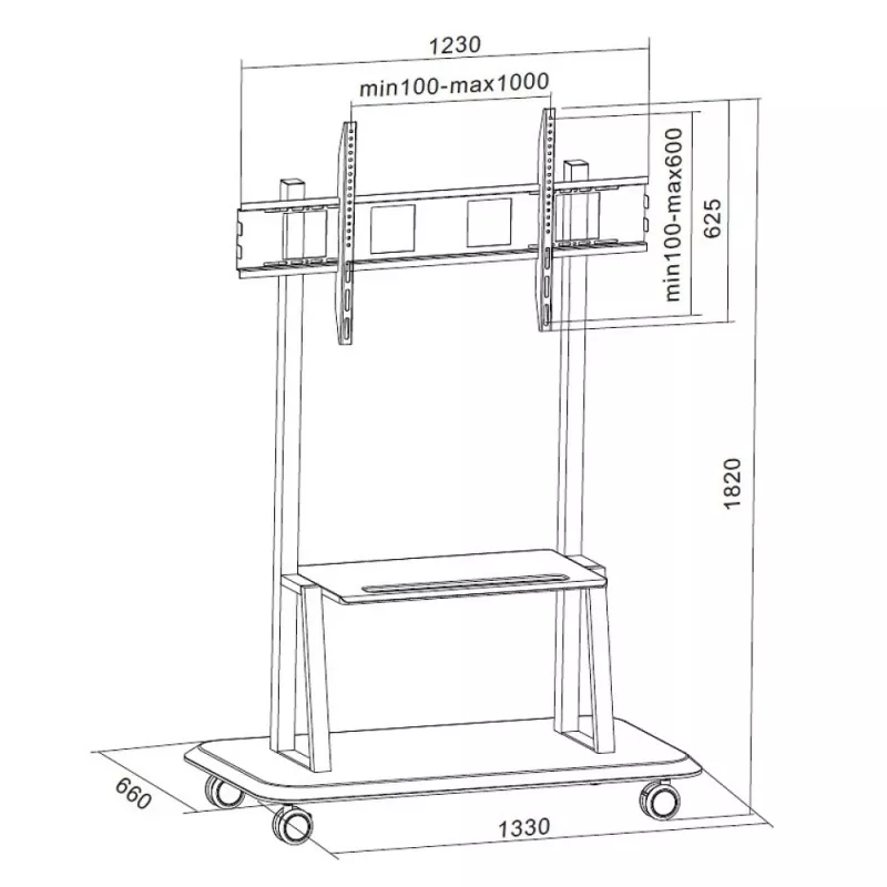 Portable floor stand TECHLY Signage Display Mount ICA-TR31 for 55 inch–120 inch screens, VESA 1200x600, max load 150 kg, black