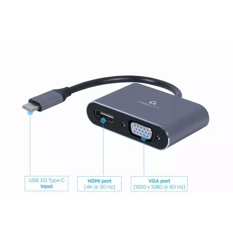 GEMBIRD Alt-DP USB Type-C to HDMI + VGA Display Adapter - Space Grey