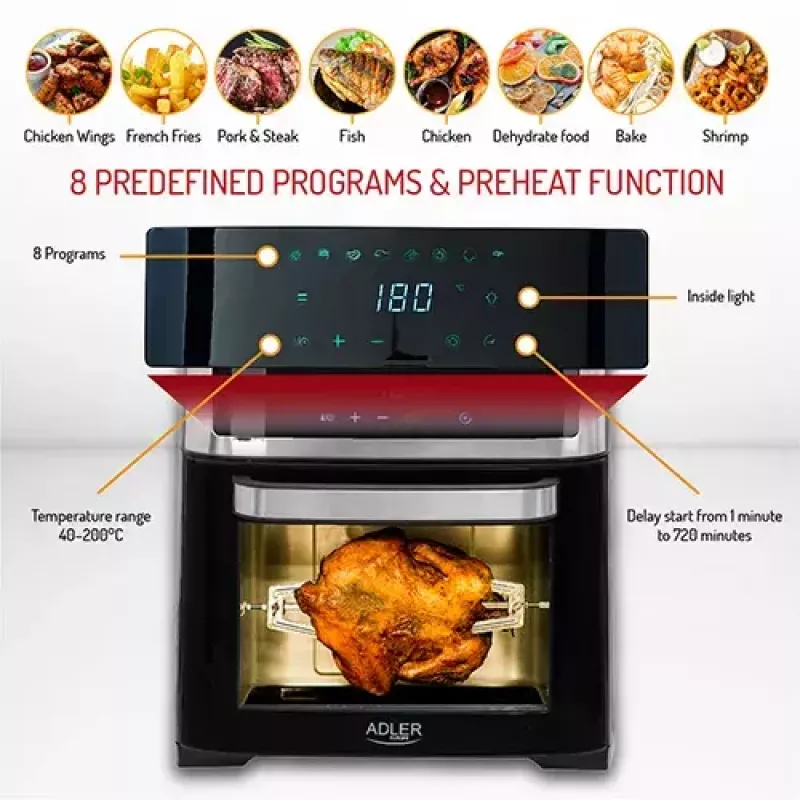 Adler AD 6309 airfryer oven, 13 L, 1700 W, stainless steel/black