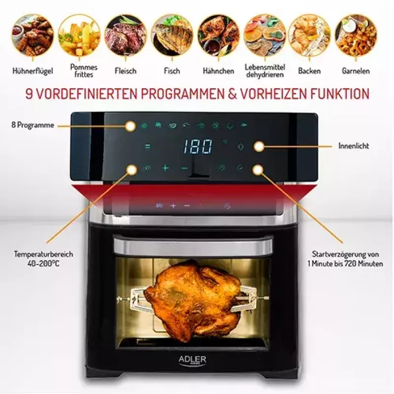 Adler AD 6309 airfryer oven, 13 L, 1700 W, stainless steel/black