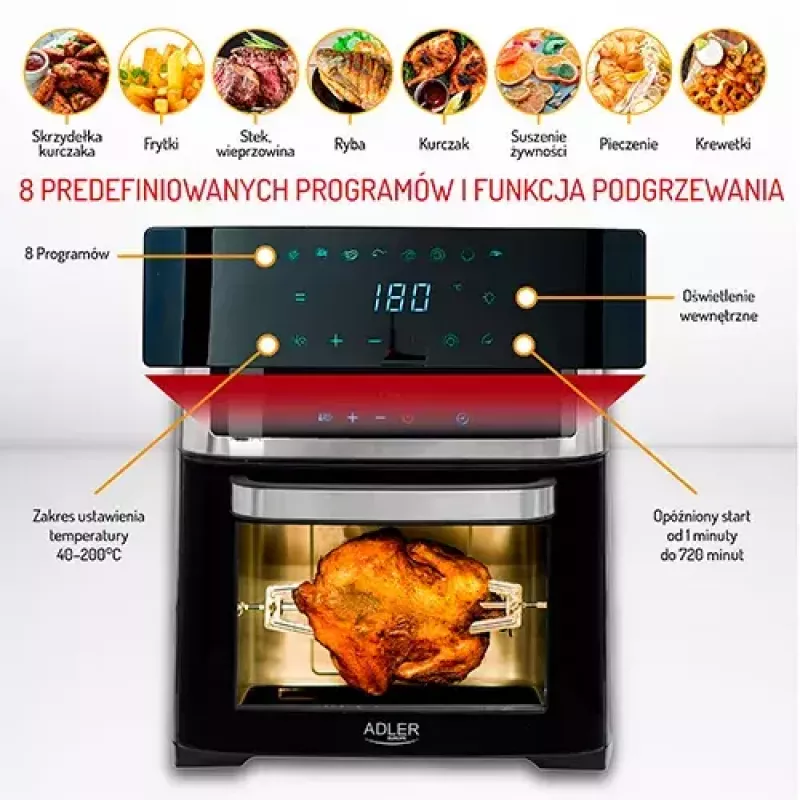 Adler AD 6309 airfryer oven, 13 L, 1700 W, stainless steel/black