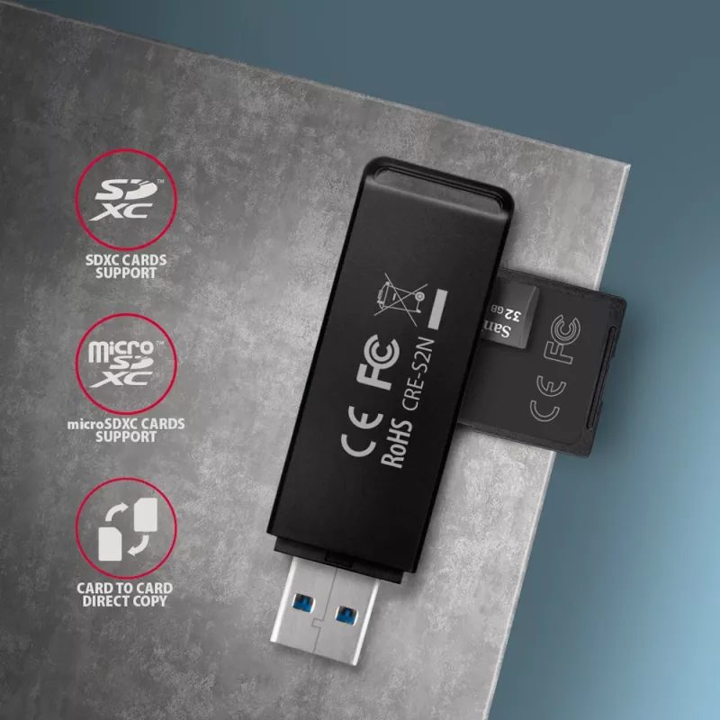 Card Reader Axagon CRE-S2N USB 3.2 Gen 1 Type-A Black