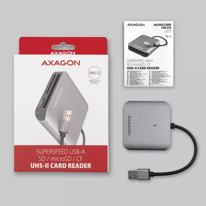 Axagon CRE-S3 External USB-A 3.2 Gen 1 3-slot & lun SD/microSD/CF card reader USB 3.2 Gen 1 (3.1 Gen 1) Type-A Grey