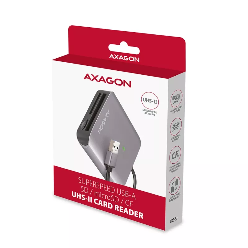 Axagon CRE-S3 External USB-A 3.2 Gen 1 3-slot & lun SD/microSD/CF card reader USB 3.2 Gen 1 (3.1 Gen 1) Type-A Grey