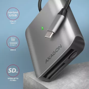 Axagon CRE-S3C Aluminum high-speed USB-C 3.2 Gen 1 memory card reader. 3 slots, UHS-II