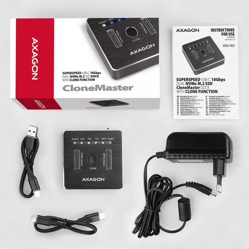 Axagon ADSA-M2C SuperSpeed USB-C 10Gbps dual M.2 NVMe dock