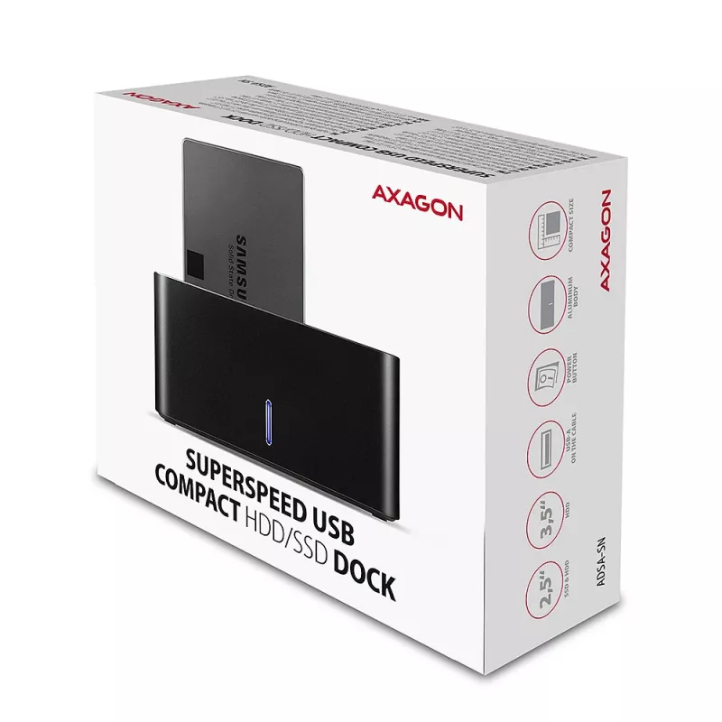 AXAGON ADSA-SN - HDD - Hybrid - SSD - SATA - Serial ATA II - Serial ATA III - 2.5,3.5 Zoll - USB 3.2 Gen 1 (3.1 Gen 1) Type-A - 5 Gbit/s - Schwarz