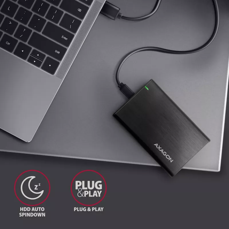 2.5 inch HDD/SSD enclosure AXAGON EE25-A6C — SATA, USB 3.2 Gen 1 (Type-C & Type-A), aluminium, black