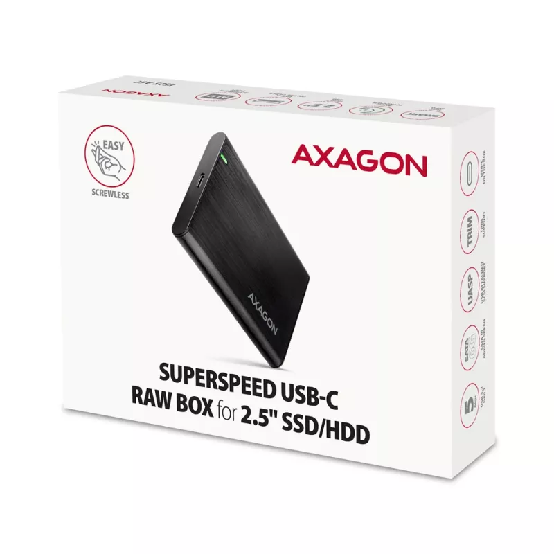 2.5 inch HDD/SSD enclosure AXAGON EE25-A6C — SATA, USB 3.2 Gen 1 (Type-C & Type-A), aluminium, black