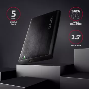 HDD/SSD enclosure AXAGON EE25-A6M — 2.5 inch SATA, USB 3.2 Gen 1 (5 Gbit/s), Micro-USB B to USB Type-A, aluminium, black
