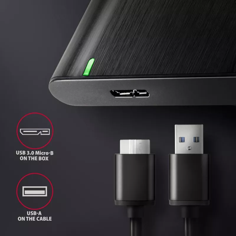 HDD/SSD enclosure AXAGON EE25-A6M — 2.5 inch SATA, USB 3.2 Gen 1 (5 Gbit/s), Micro-USB B to USB Type-A, aluminium, black