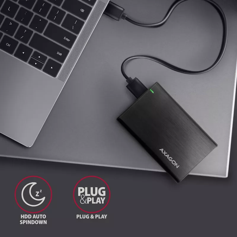 HDD/SSD enclosure AXAGON EE25-A6M — 2.5 inch SATA, USB 3.2 Gen 1 (5 Gbit/s), Micro-USB B to USB Type-A, aluminium, black