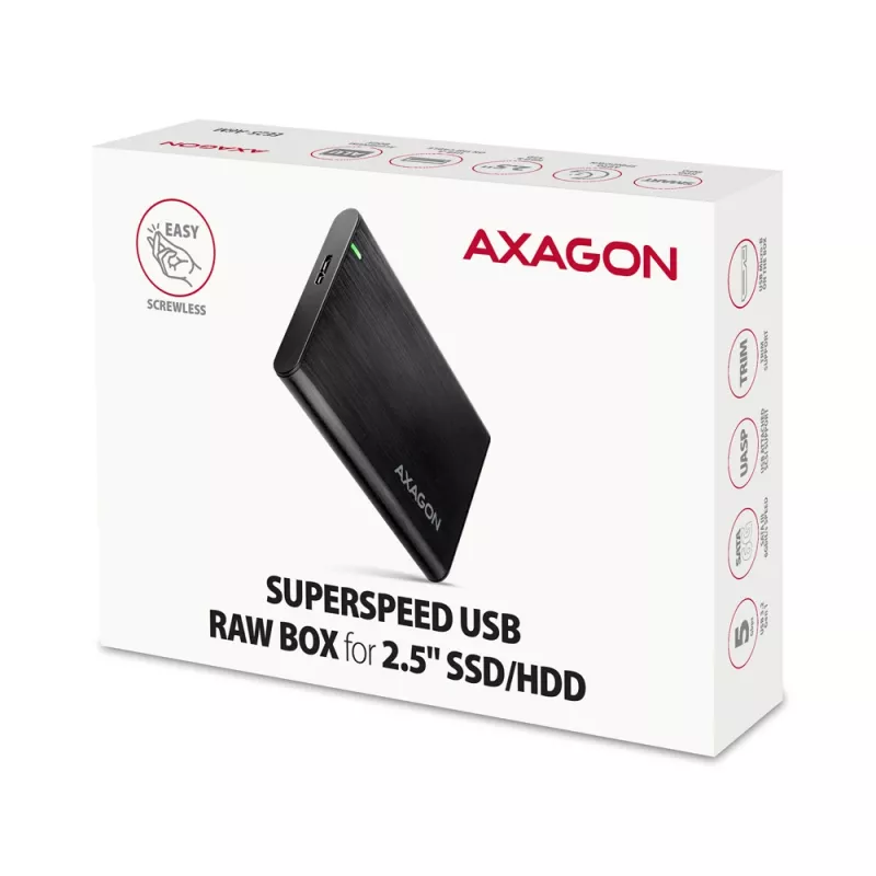 HDD/SSD enclosure AXAGON EE25-A6M — 2.5 inch SATA, USB 3.2 Gen 1 (5 Gbit/s), Micro-USB B to USB Type-A, aluminium, black