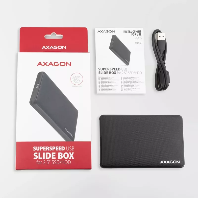 Axagon EE25-SL Screwless USB 3.2 Gen 1 - SATA 6G external box for 2.5 inch SSD/HDD
