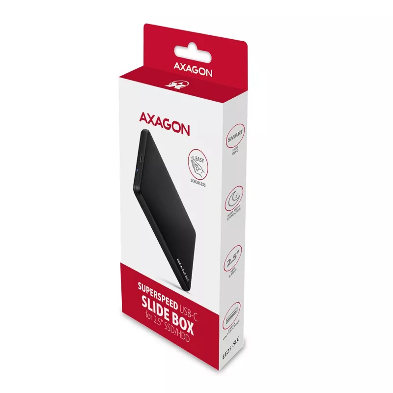 Axagon EE25-SLC Screwless USB-C 3.2 Gen 1 - SATA 6G external box for 2.5 inch SSD/HDD