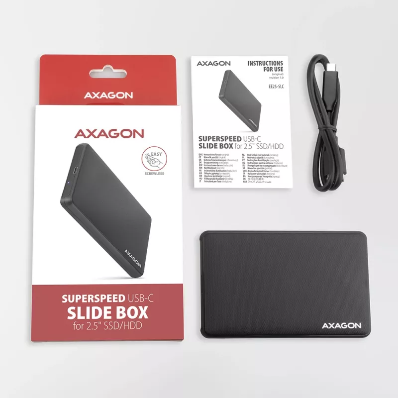 Axagon EE25-SLC Screwless USB-C 3.2 Gen 1 - SATA 6G external box for 2.5 inch SSD/HDD