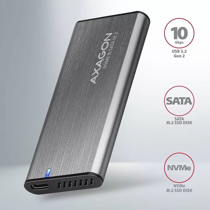 Axagon EEM2-SG2 SuperSpeed+ USB-C - M.2 NVMe & SATA SSD RAW box