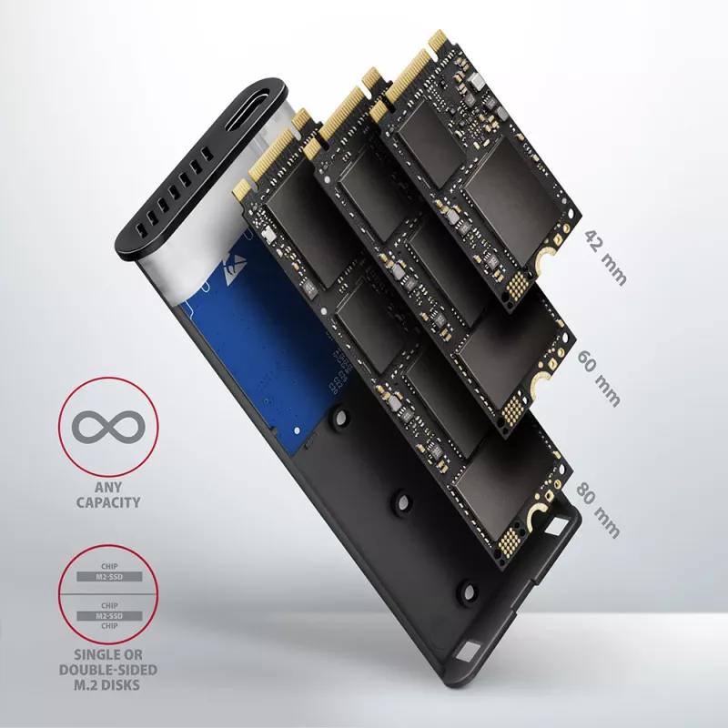 Axagon EEM2-SG2 SuperSpeed+ USB-C - M.2 NVMe & SATA SSD RAW box
