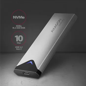 Axagon EEM2-UG2 External USB-C 10Gbps metal box for M.2 NVMe SSD disks. Silver
