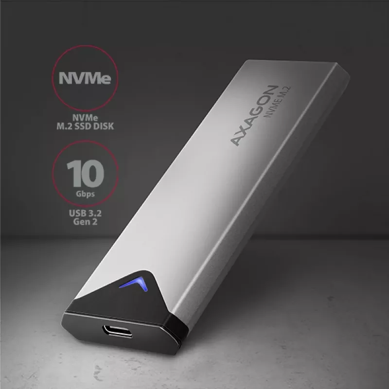 Axagon EEM2-UG2 External USB-C 10Gbps metal box for M.2 NVMe SSD disks. Silver