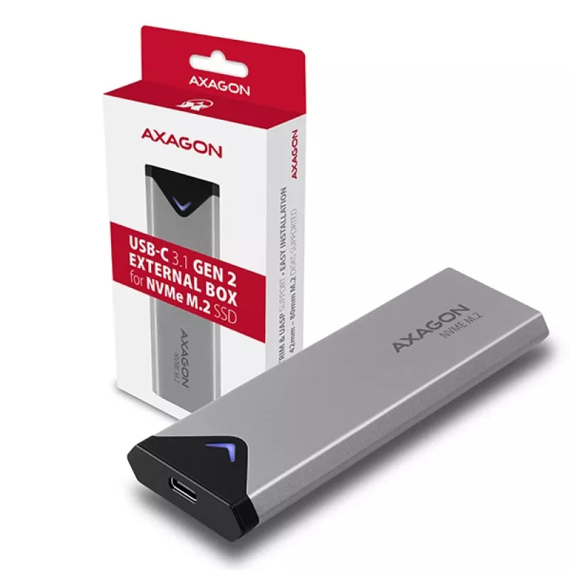 Axagon EEM2-UG2 External USB-C 10Gbps metal box for M.2 NVMe SSD disks. Silver