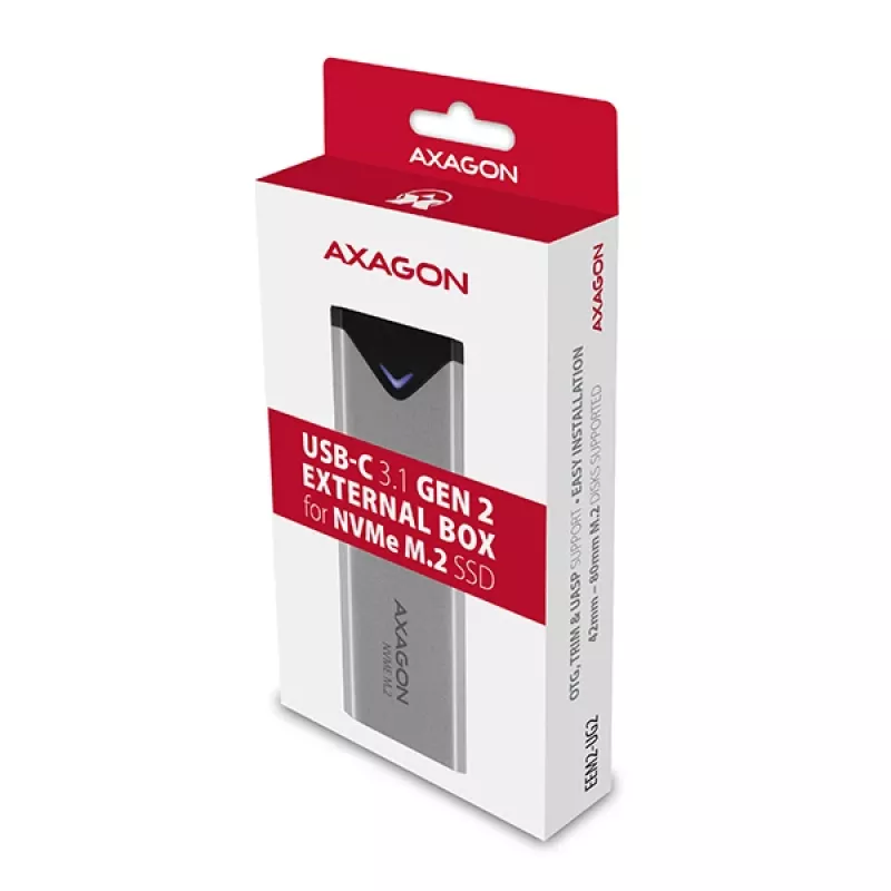 Axagon EEM2-UG2 External USB-C 10Gbps metal box for M.2 NVMe SSD disks. Silver