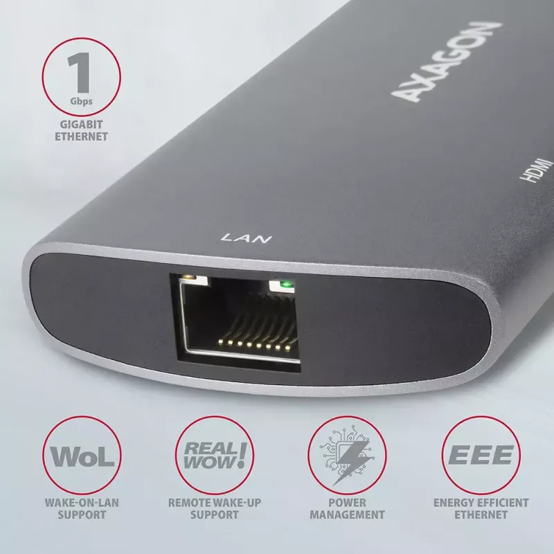 Axagon HMC-6M2 USB 3.2 Gen 1 hub, 2x USB-A, HDMI, RJ-45, SATA M.2, PD 100W, USB-C cable
