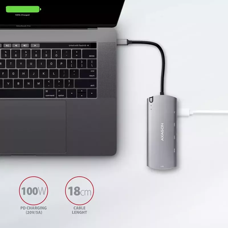Axagon HMC-6M2 USB 3.2 Gen 1 hub, 2x USB-A, HDMI, RJ-45, SATA M.2, PD 100W, USB-C cable