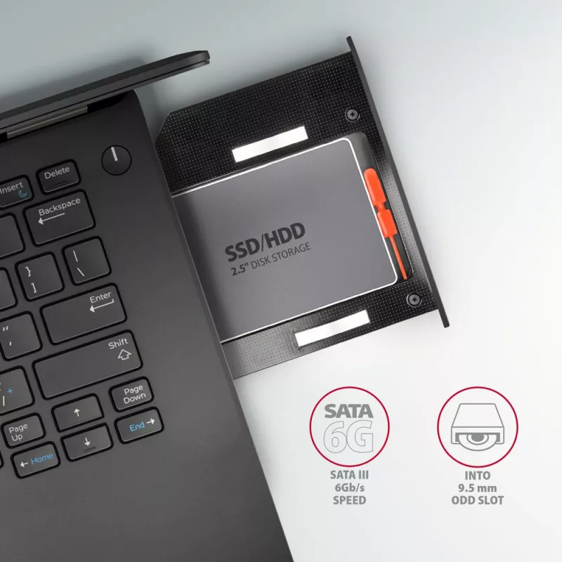 Axagon RSS-CD09 2.5 SSD/HDD caddy into DVD slot 9.5 mm LED ALU interface cards/adapter Internal SATA