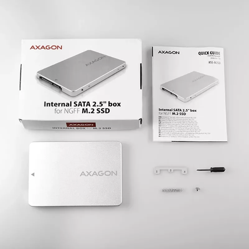 Axagon RSS-M2SD SATA - M.2 SATA SSD, internal 2.5 inch ALU box, silver