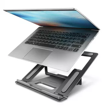 Axagon STND-L Aluminum stand for laptops size 10 inch–17.3 inch. Eight adjustable height and angle. Grey version.