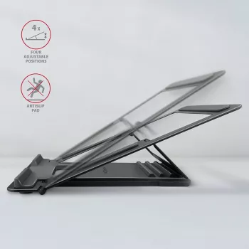 Axagon STND-L Aluminum stand for laptops size 10 inch–17.3 inch. Eight adjustable height and angle. Grey version.